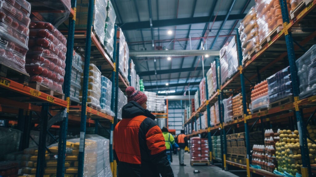 Cold storage warehouse. Food distribution center. Cold storage facility for food.